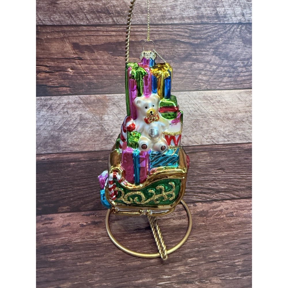 VINTAGE 6" GLASS ORNAMENT SLEIGH FILLED WITH GIFTS BY CHRISTOPHER RADKO